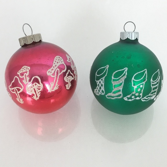 Vintage Shiny Brite Glass Christmas Bulbs Ornaments 4 Mid Century Original Box - Picture 7 of 16